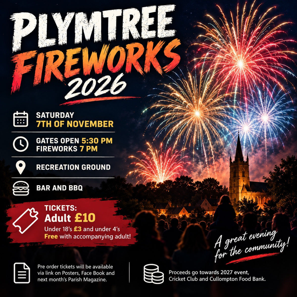Plymtree Fireworks 2026 event poster