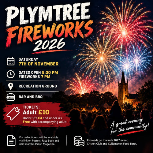 Plymtree Fireworks 2026 event poster